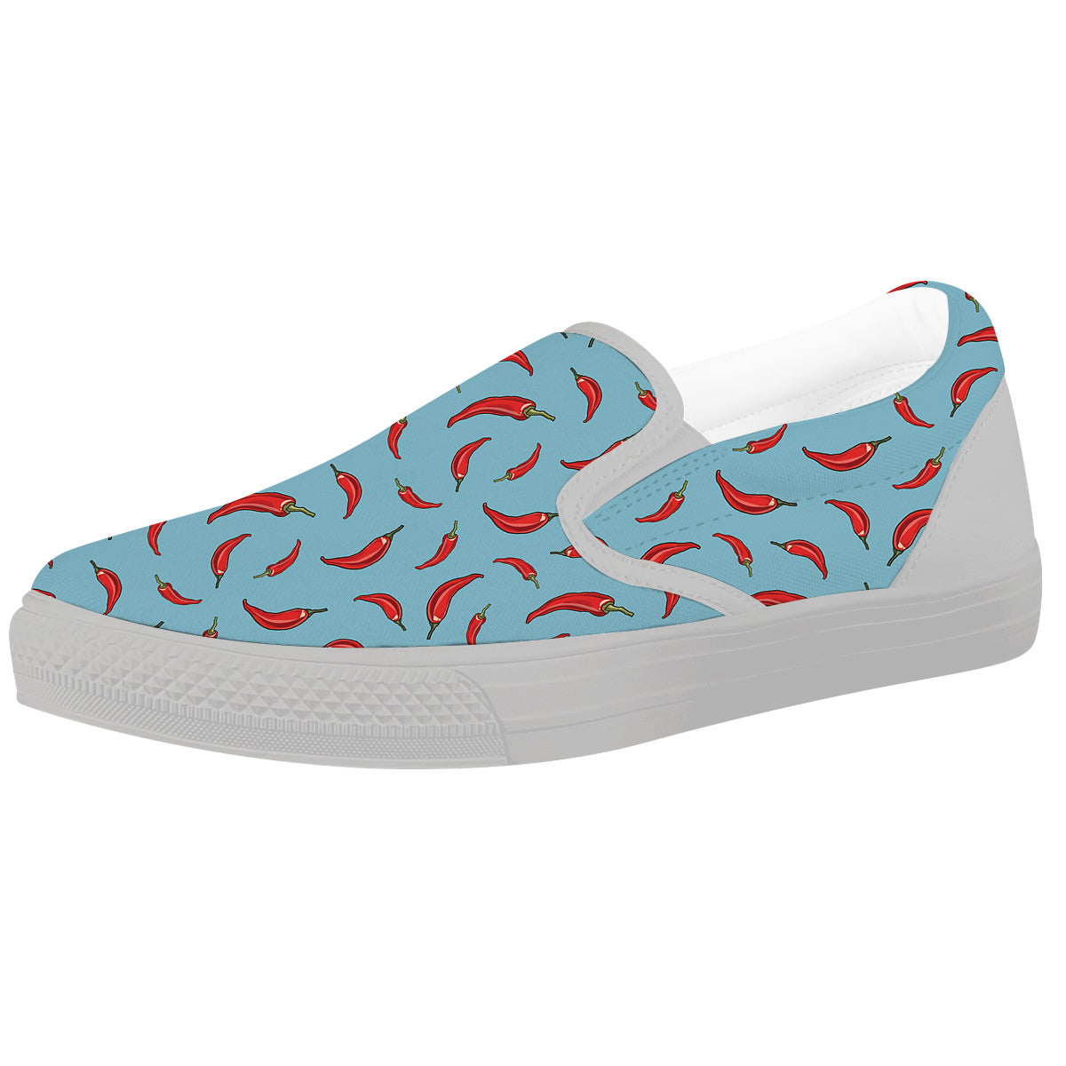Blue And Chili Pepper Print Pattern White Slip On Shoes-grizzshop