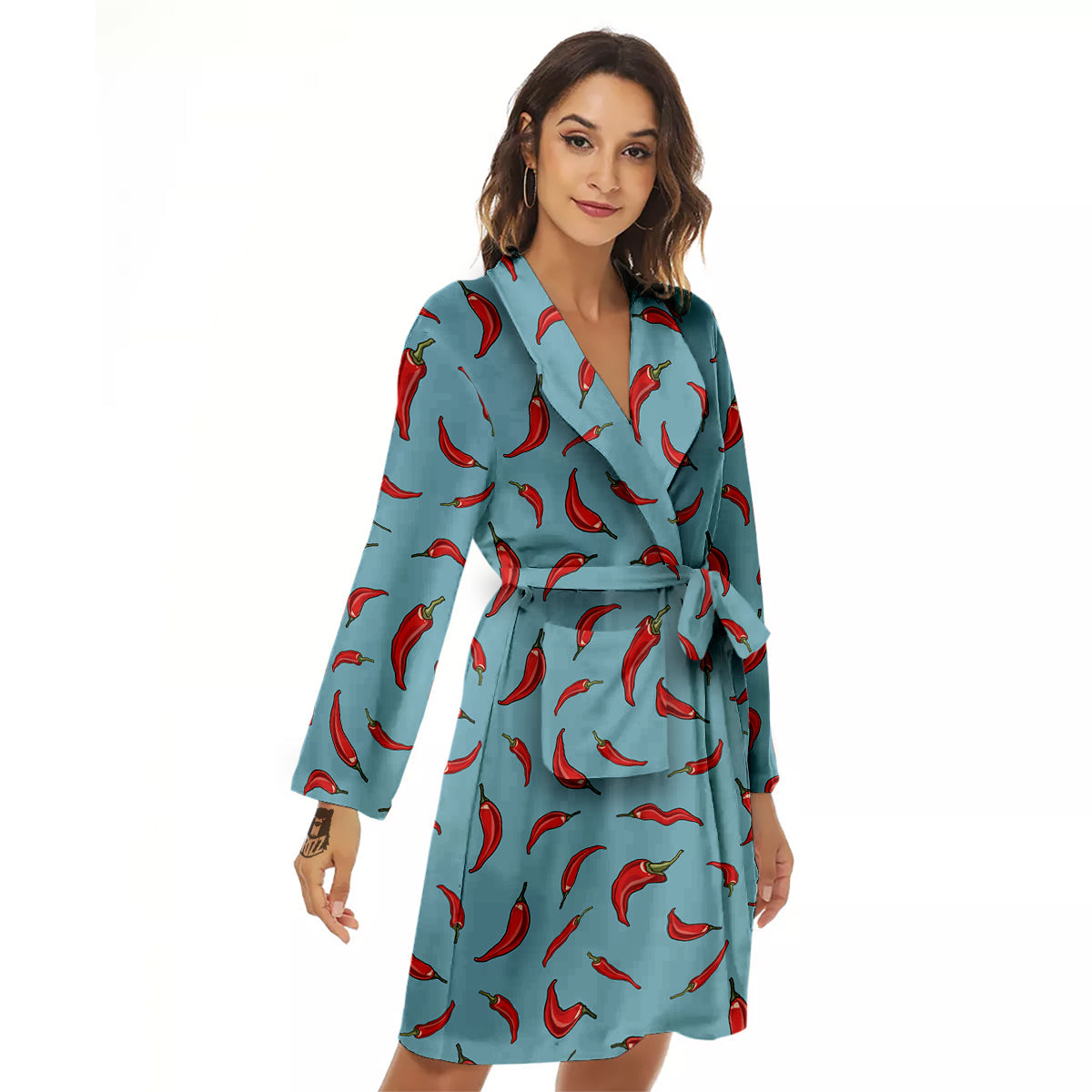 Blue And Chili Pepper Print Pattern Women's Robe-grizzshop