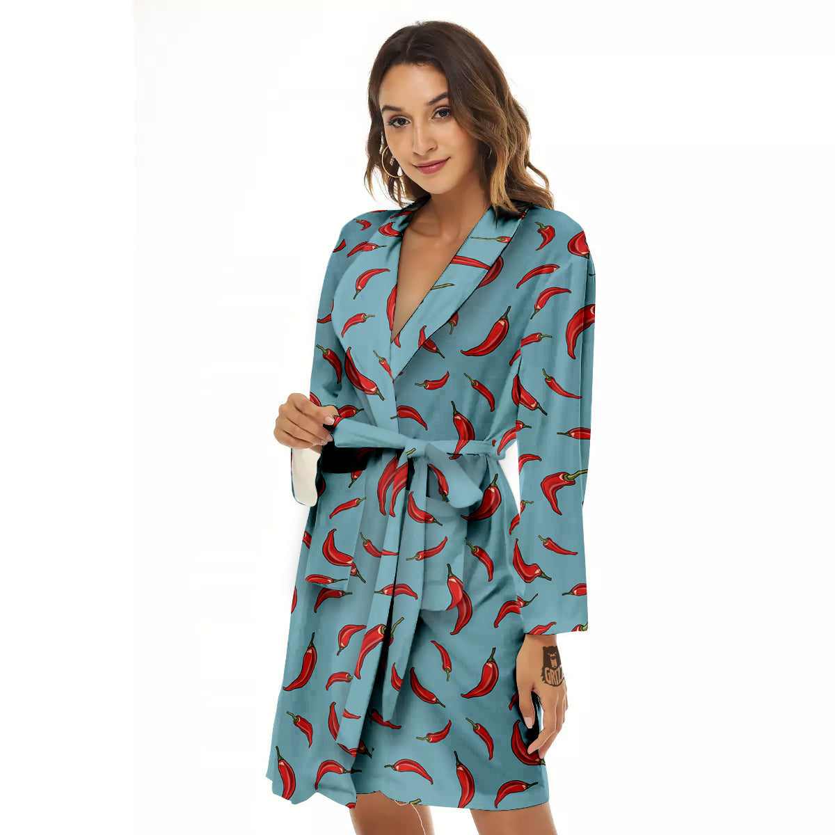 Blue And Chili Pepper Print Pattern Women's Robe-grizzshop