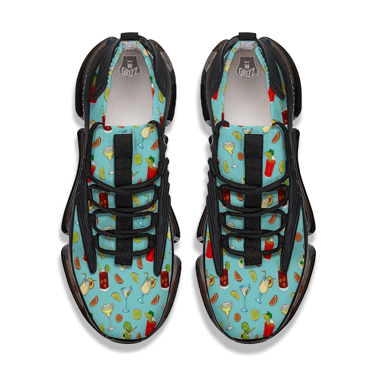 Blue And Cocktail Print Pattern Black Gym Shoes-grizzshop