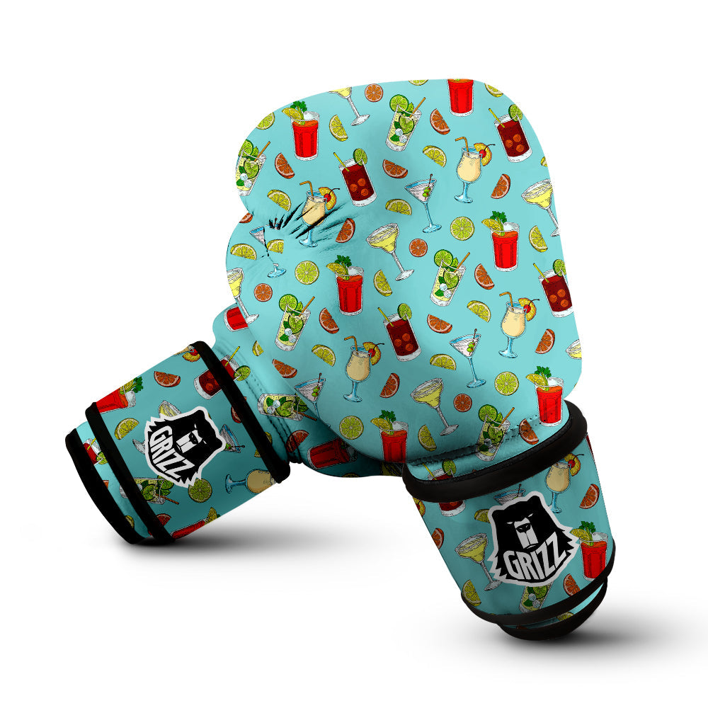 Blue And Cocktail Print Pattern Boxing Gloves-grizzshop