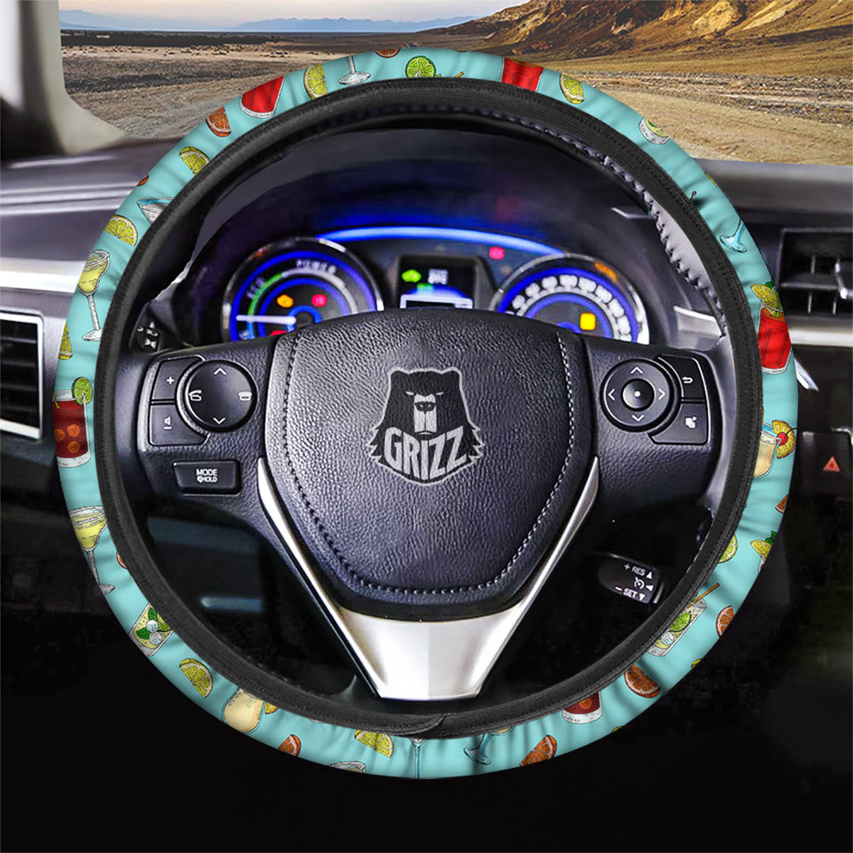 Blue And Cocktail Print Pattern Car Steering Wheel Cover-grizzshop
