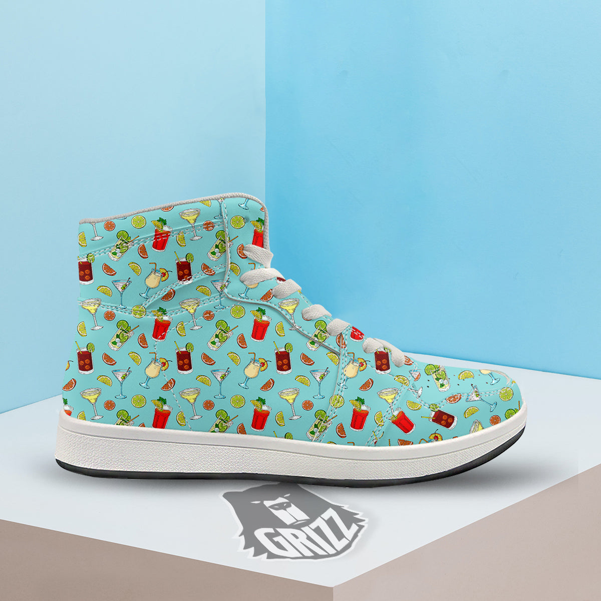 Blue And Cocktail Print Pattern High Top Sneakers-grizzshop
