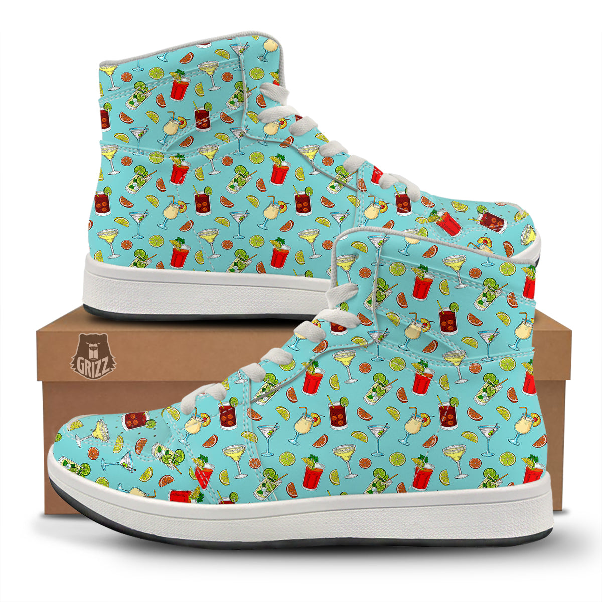 Blue And Cocktail Print Pattern High Top Sneakers-grizzshop