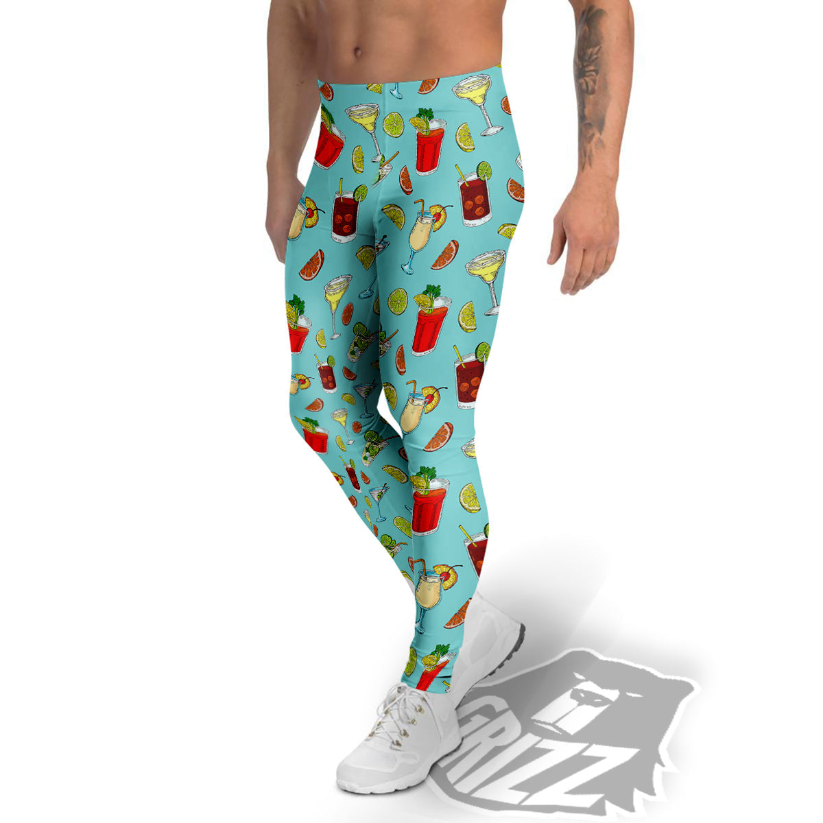 Blue And Cocktail Print Pattern Men's Leggings-grizzshop