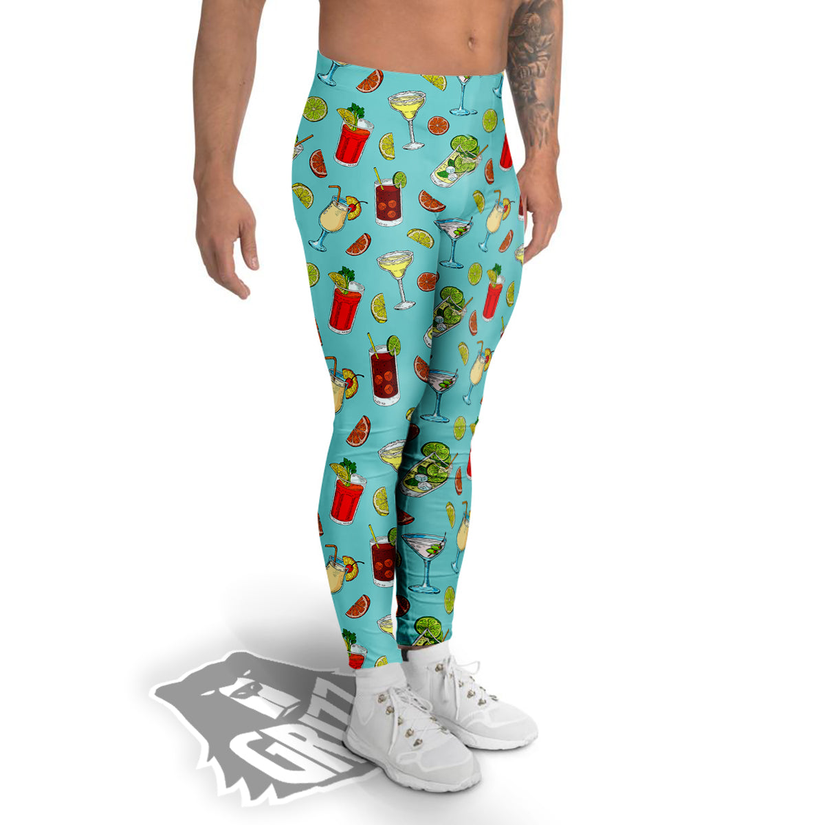 Blue And Cocktail Print Pattern Men's Leggings-grizzshop