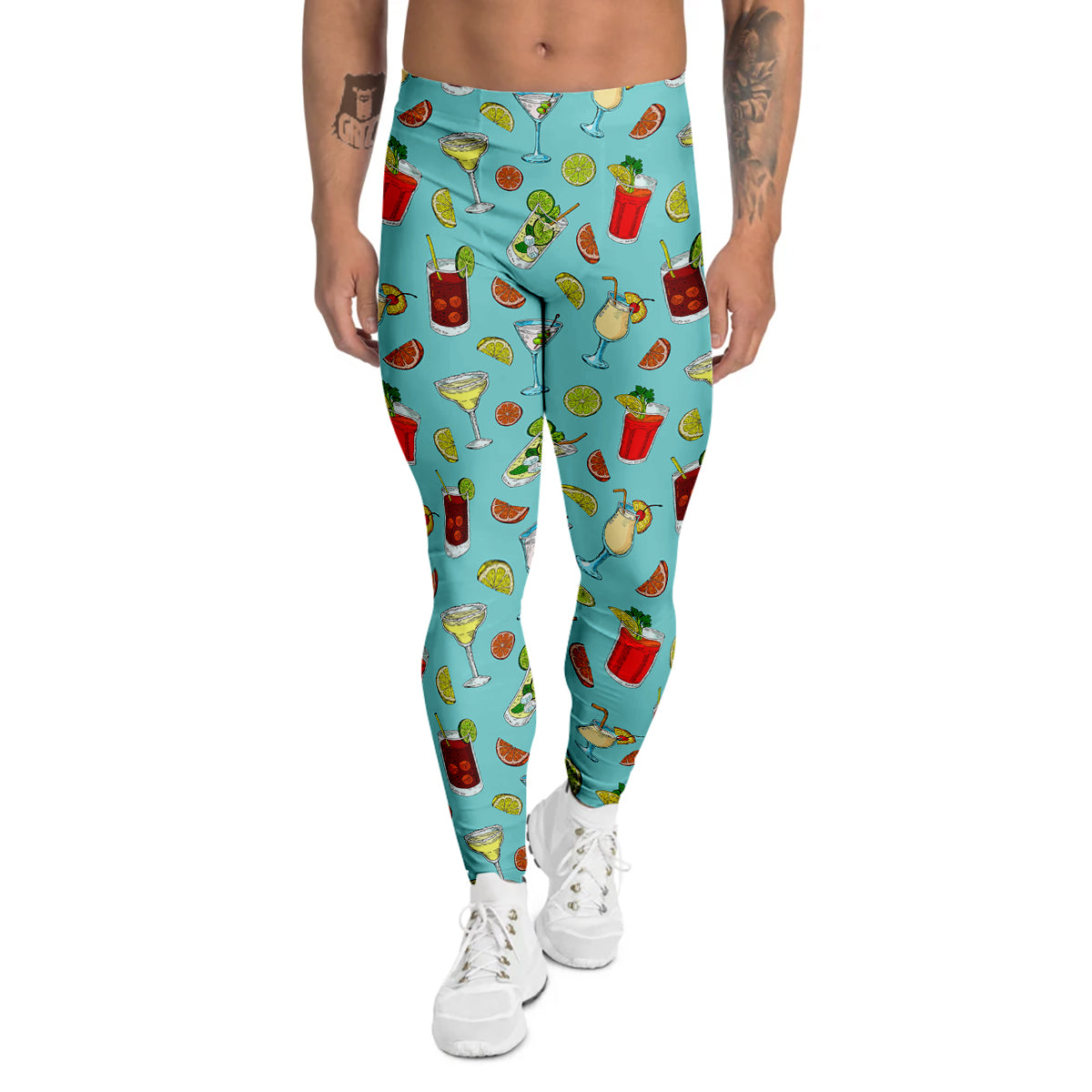 Blue And Cocktail Print Pattern Men's Leggings-grizzshop