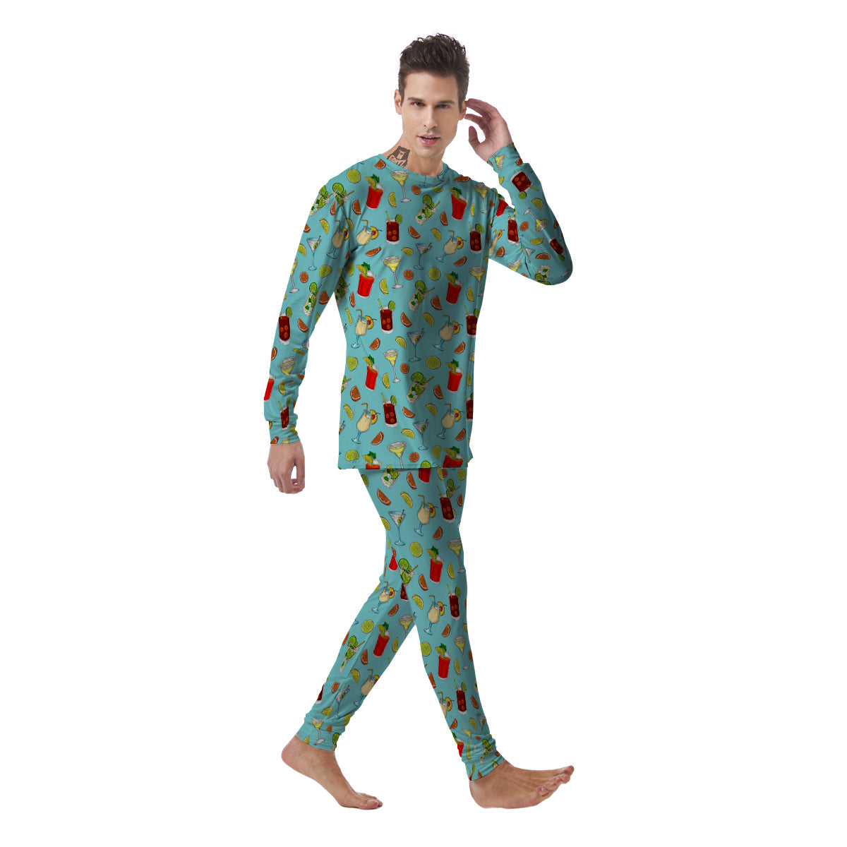 Blue And Cocktail Print Pattern Men's Pajamas-grizzshop