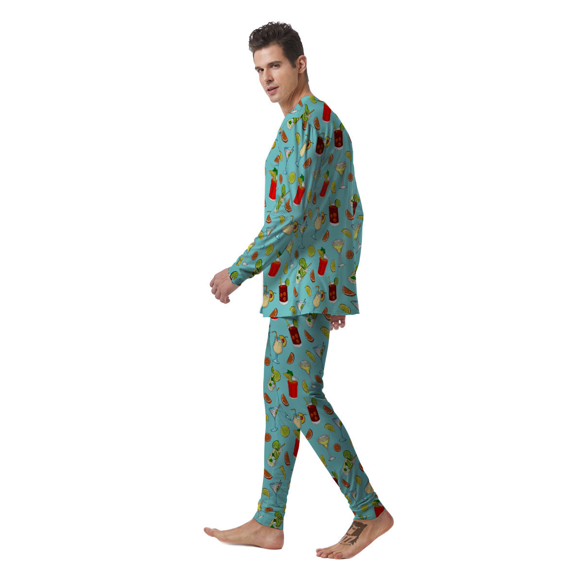 Blue And Cocktail Print Pattern Men's Pajamas-grizzshop