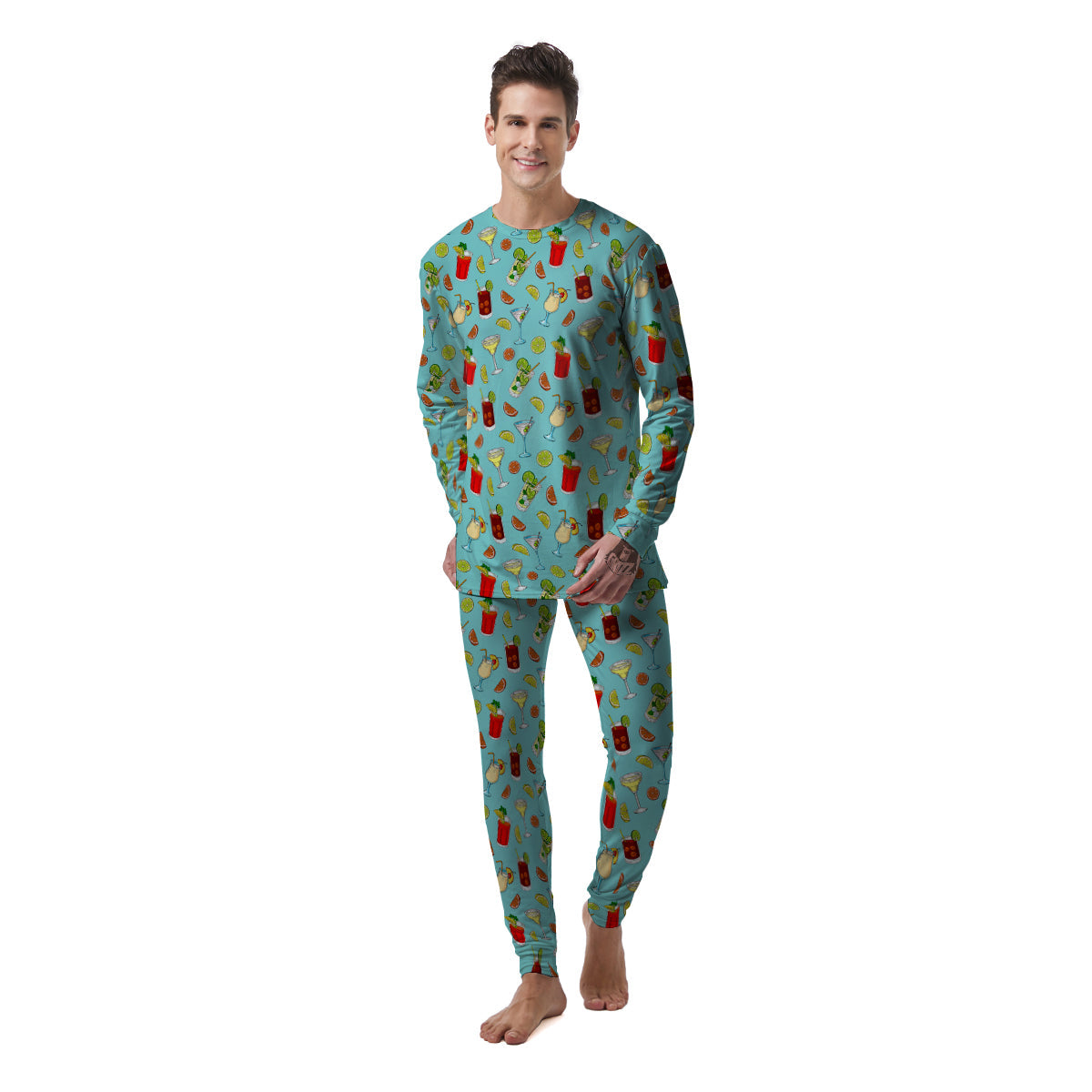 Blue And Cocktail Print Pattern Men's Pajamas-grizzshop