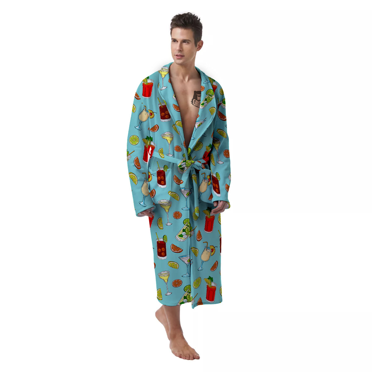 Blue And Cocktail Print Pattern Men's Robe-grizzshop