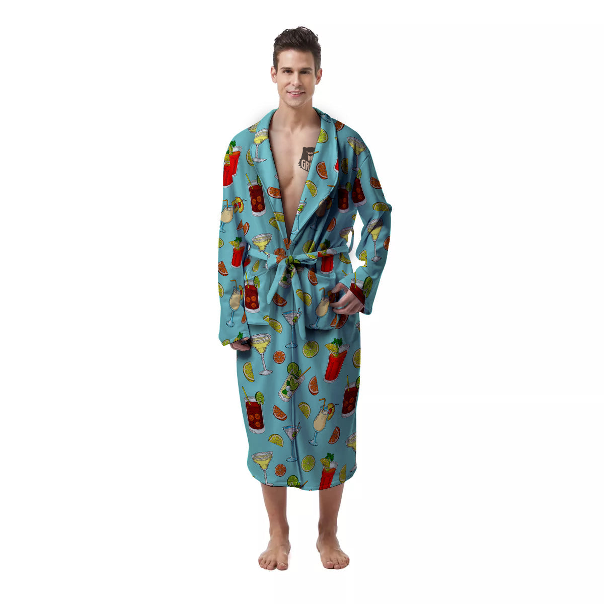 Blue And Cocktail Print Pattern Men's Robe-grizzshop