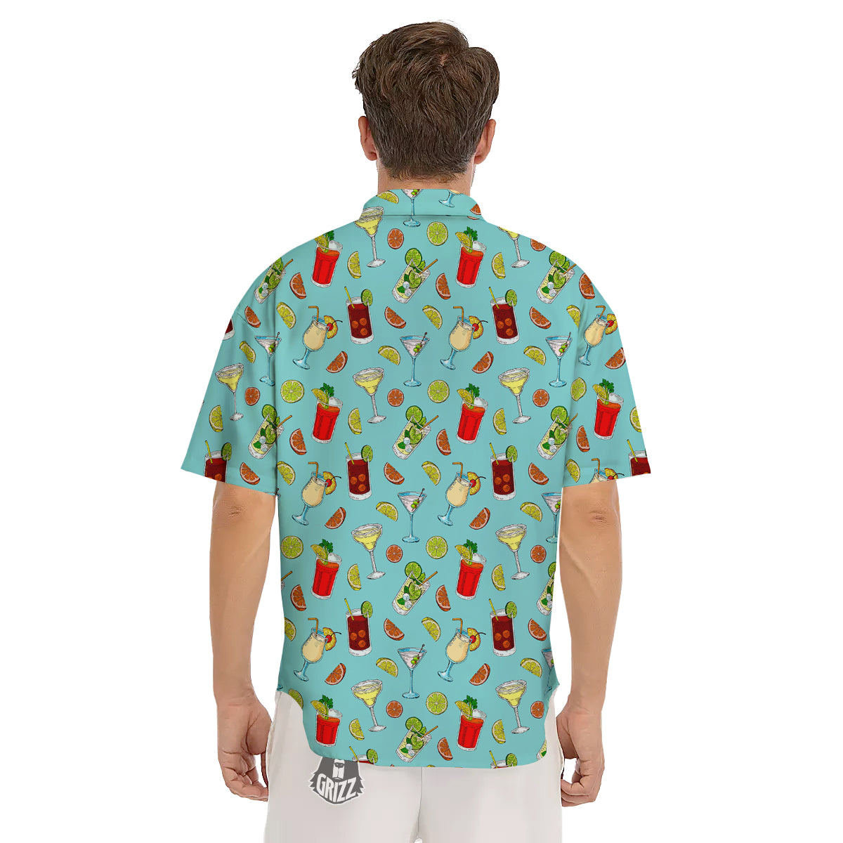 Blue And Cocktail Print Pattern Men's Short Sleeve Shirts-grizzshop