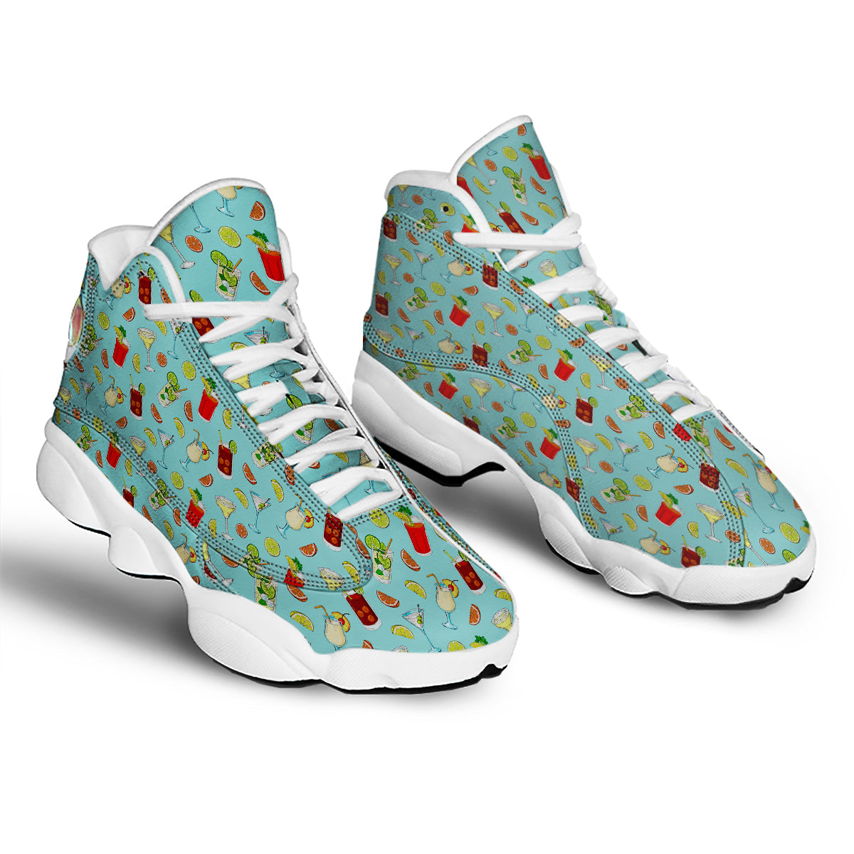 Blue And Cocktail Print Pattern White Basketball Shoes-grizzshop