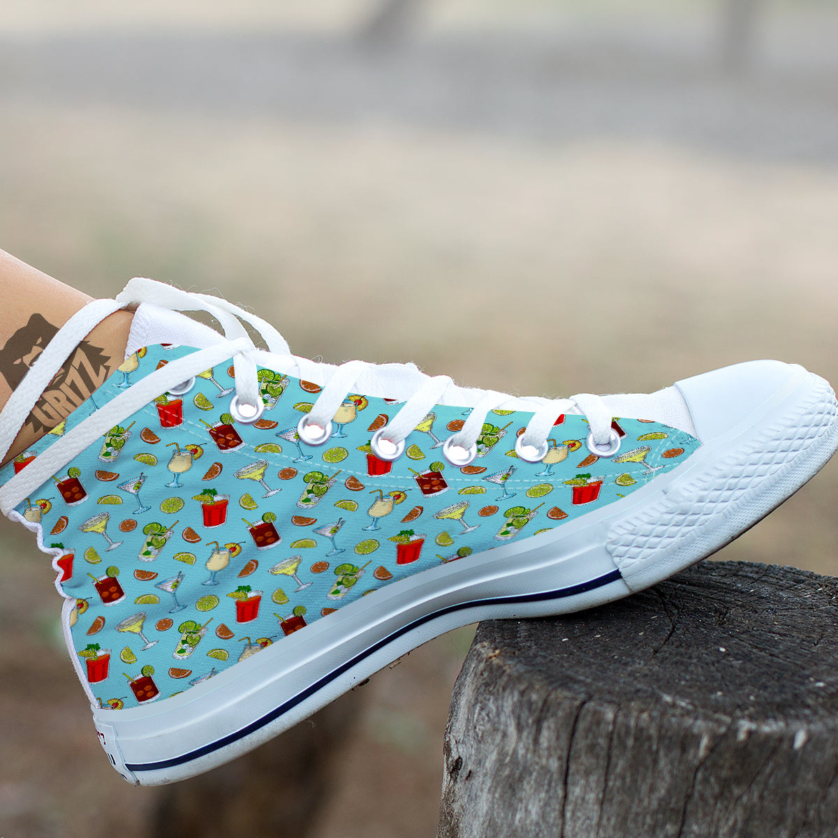 Blue And Cocktail Print Pattern White High Top Shoes-grizzshop