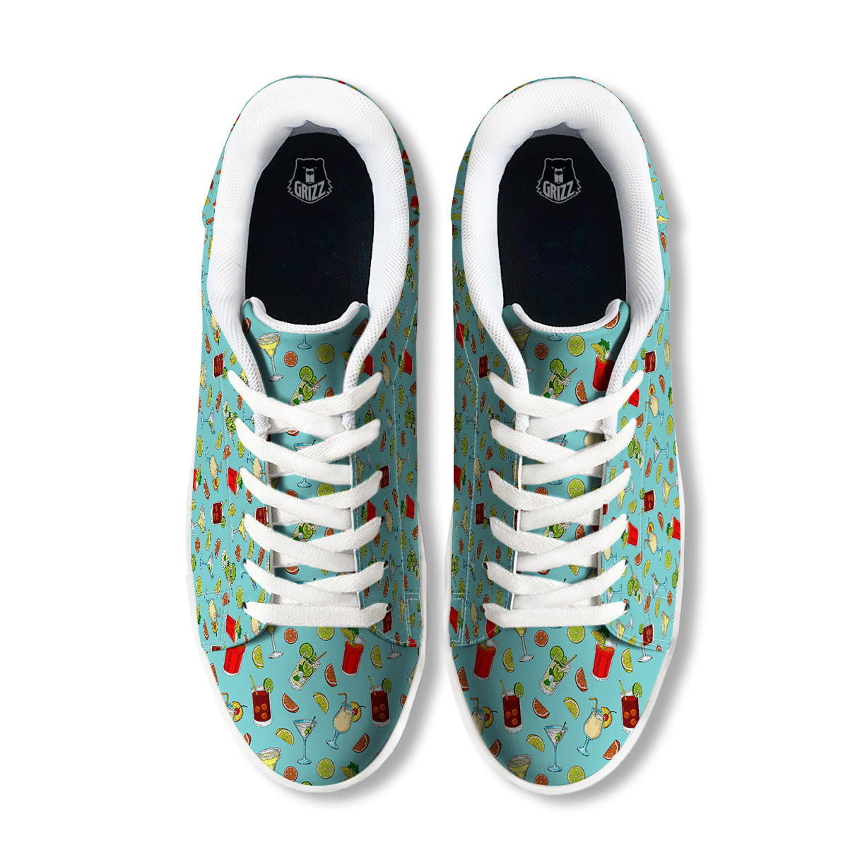 Blue And Cocktail Print Pattern White Low Top Sneakers-grizzshop