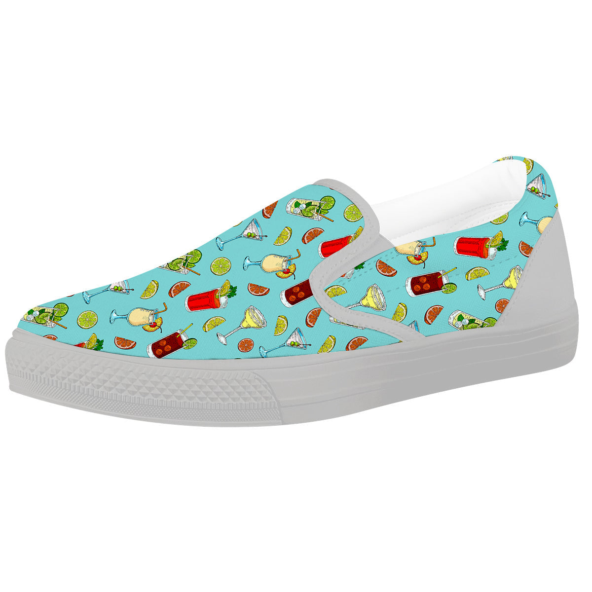 Blue And Cocktail Print Pattern White Slip On Shoes-grizzshop