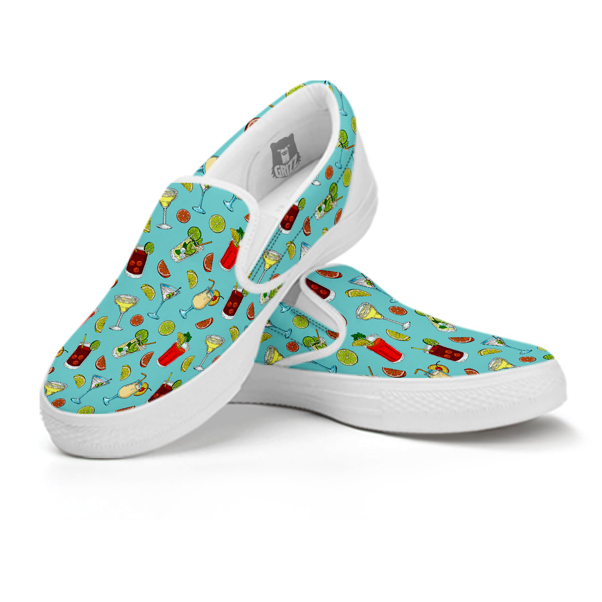 Blue And Cocktail Print Pattern White Slip On Shoes-grizzshop