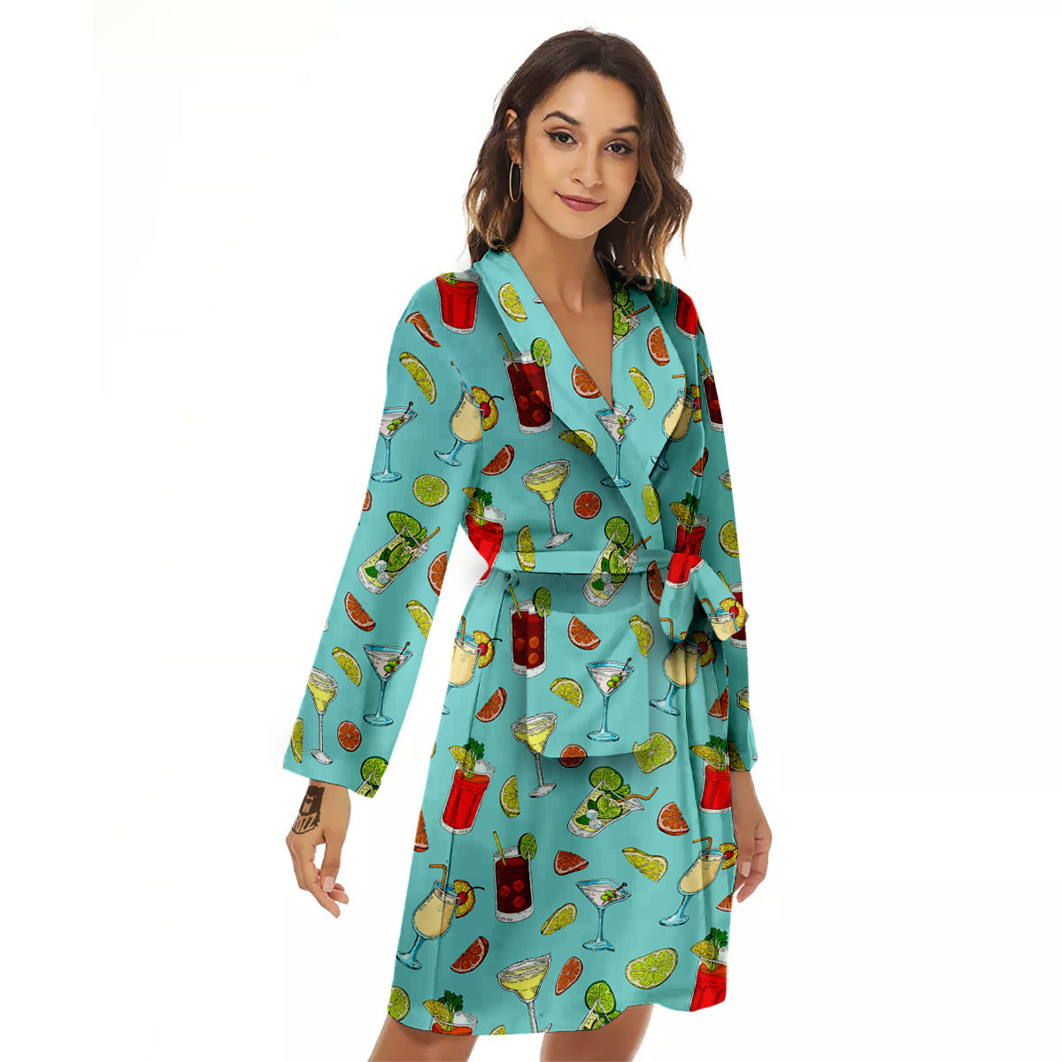 Blue And Cocktail Print Pattern Women's Robe-grizzshop