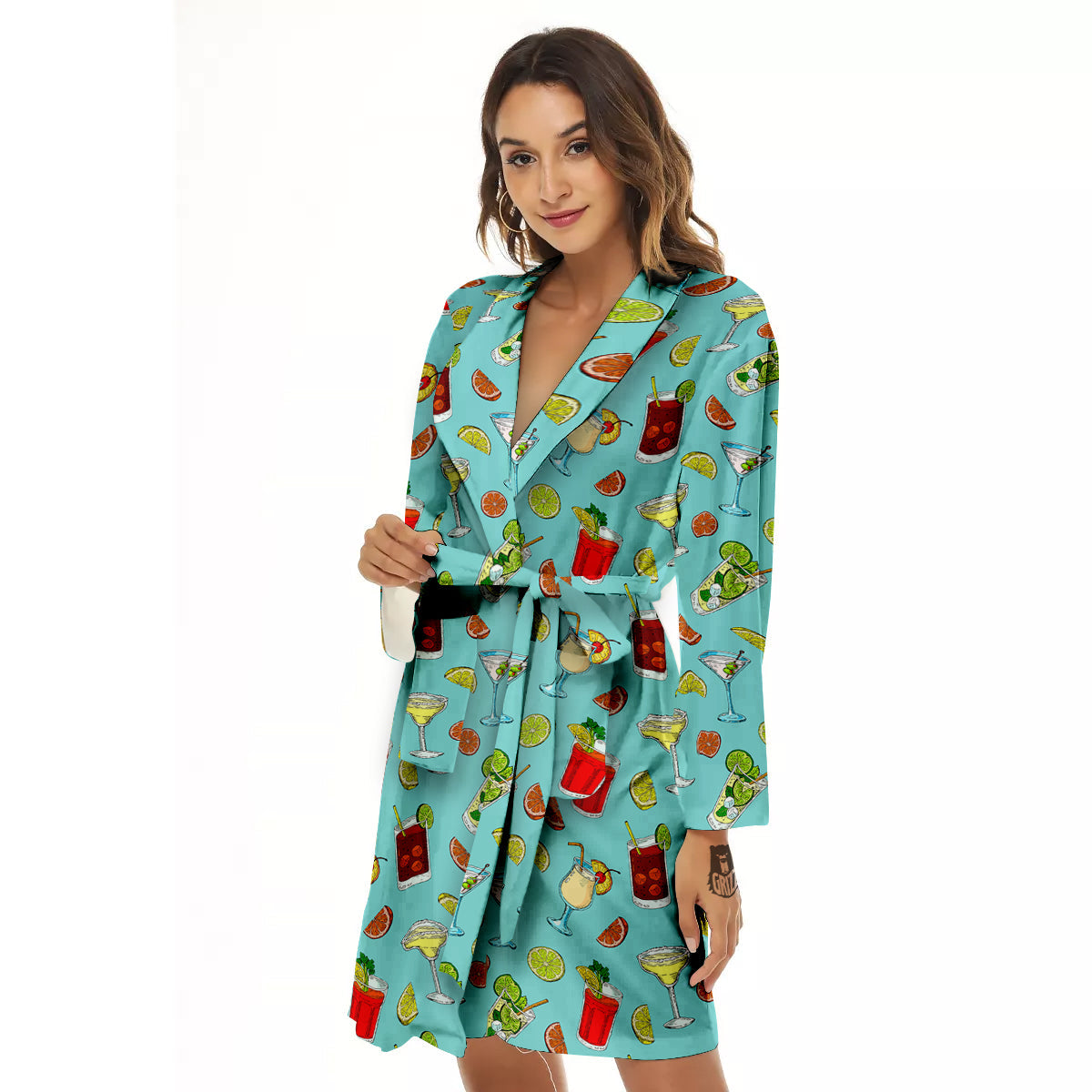 Blue And Cocktail Print Pattern Women's Robe-grizzshop