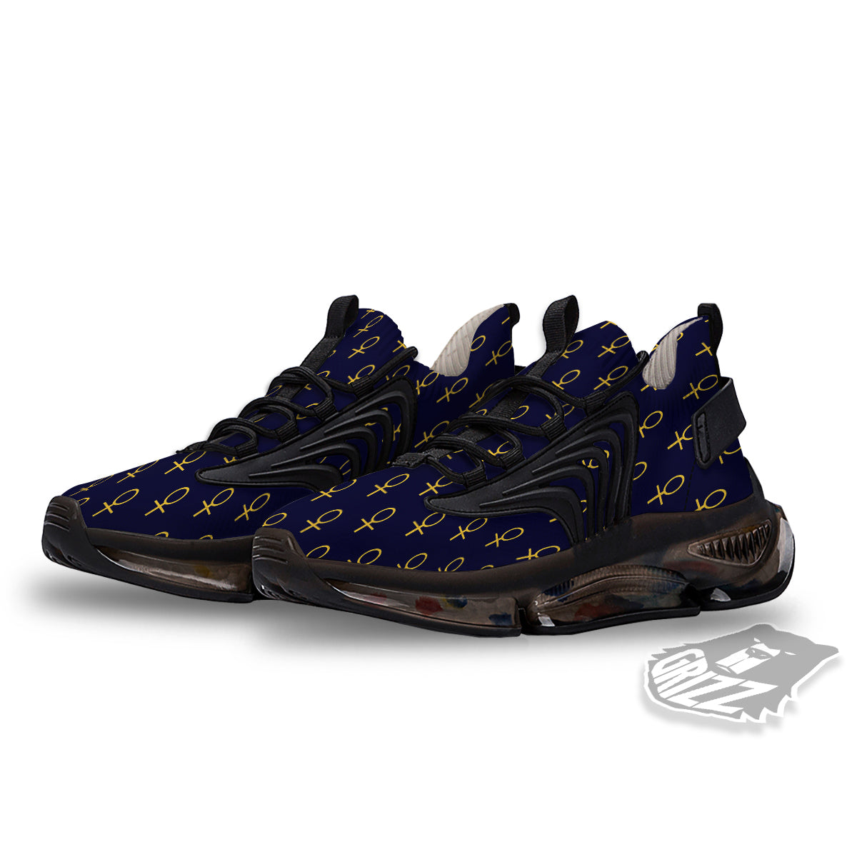 Blue And Gold Ankh Print Pattern Black Gym Shoes-grizzshop