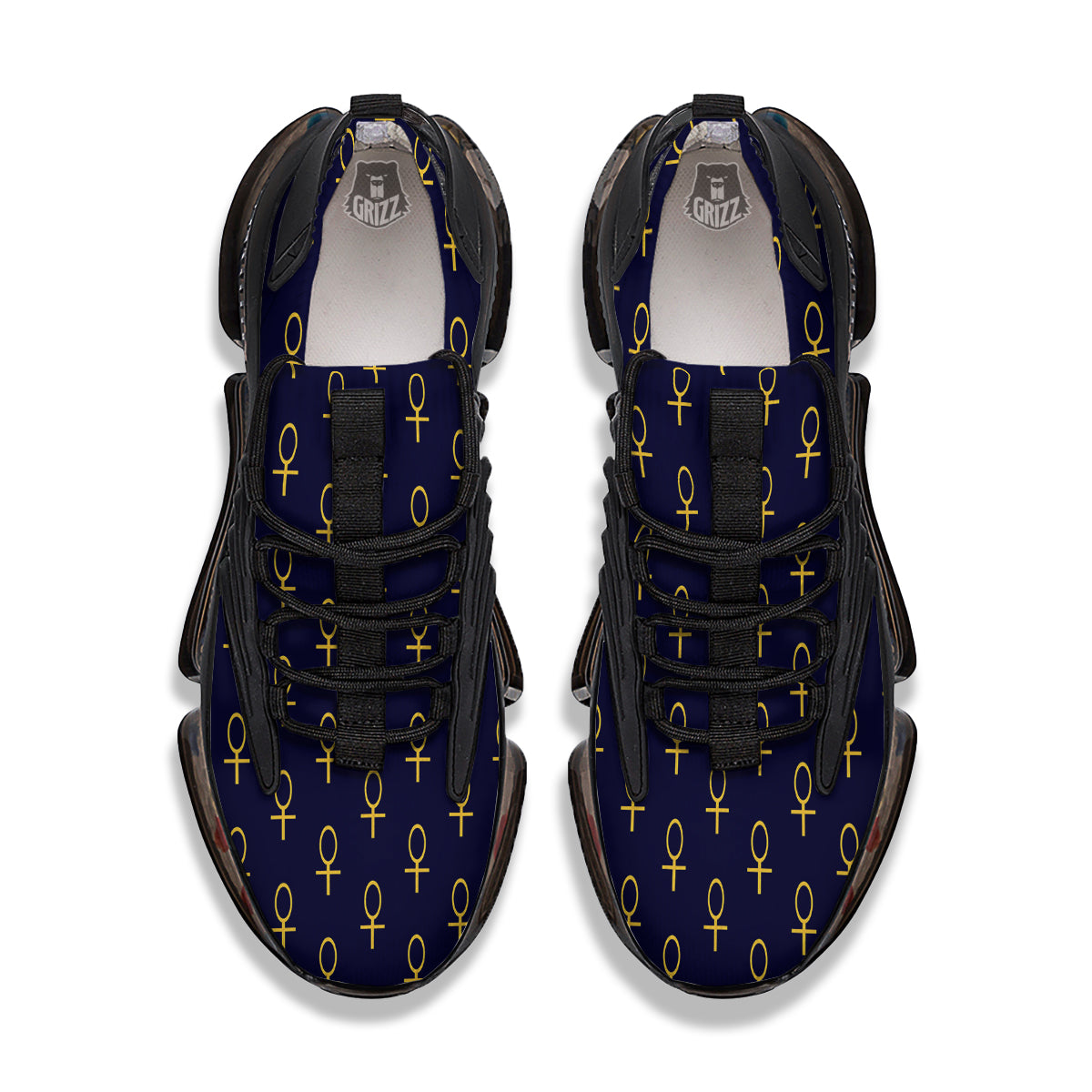 Blue And Gold Ankh Print Pattern Black Gym Shoes-grizzshop