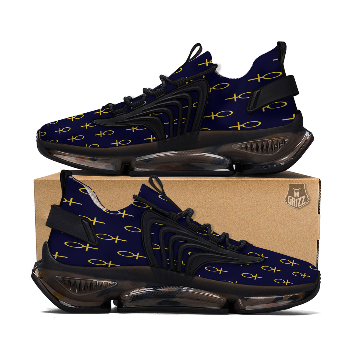 Blue And Gold Ankh Print Pattern Black Gym Shoes-grizzshop