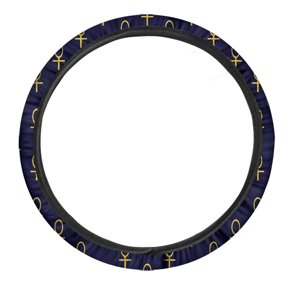 Blue And Gold Ankh Print Pattern Car Steering Wheel Cover-grizzshop