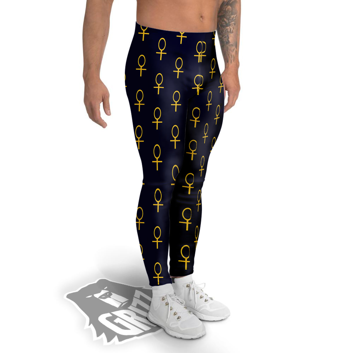 Blue And Gold Ankh Print Pattern Men's Leggings-grizzshop