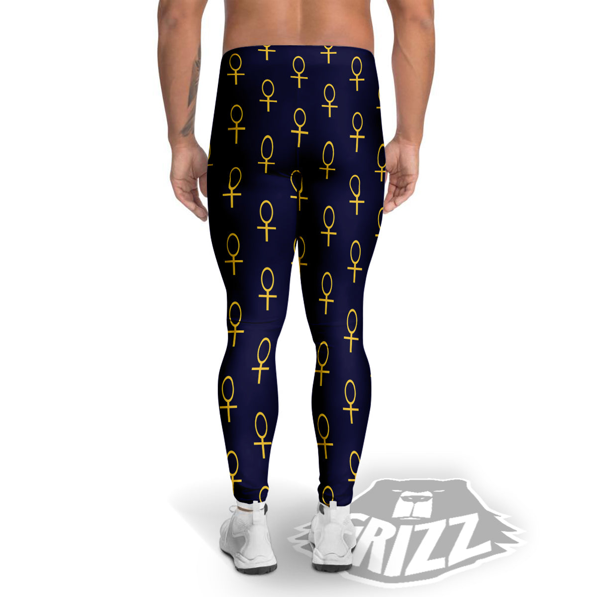 Blue And Gold Ankh Print Pattern Men's Leggings-grizzshop