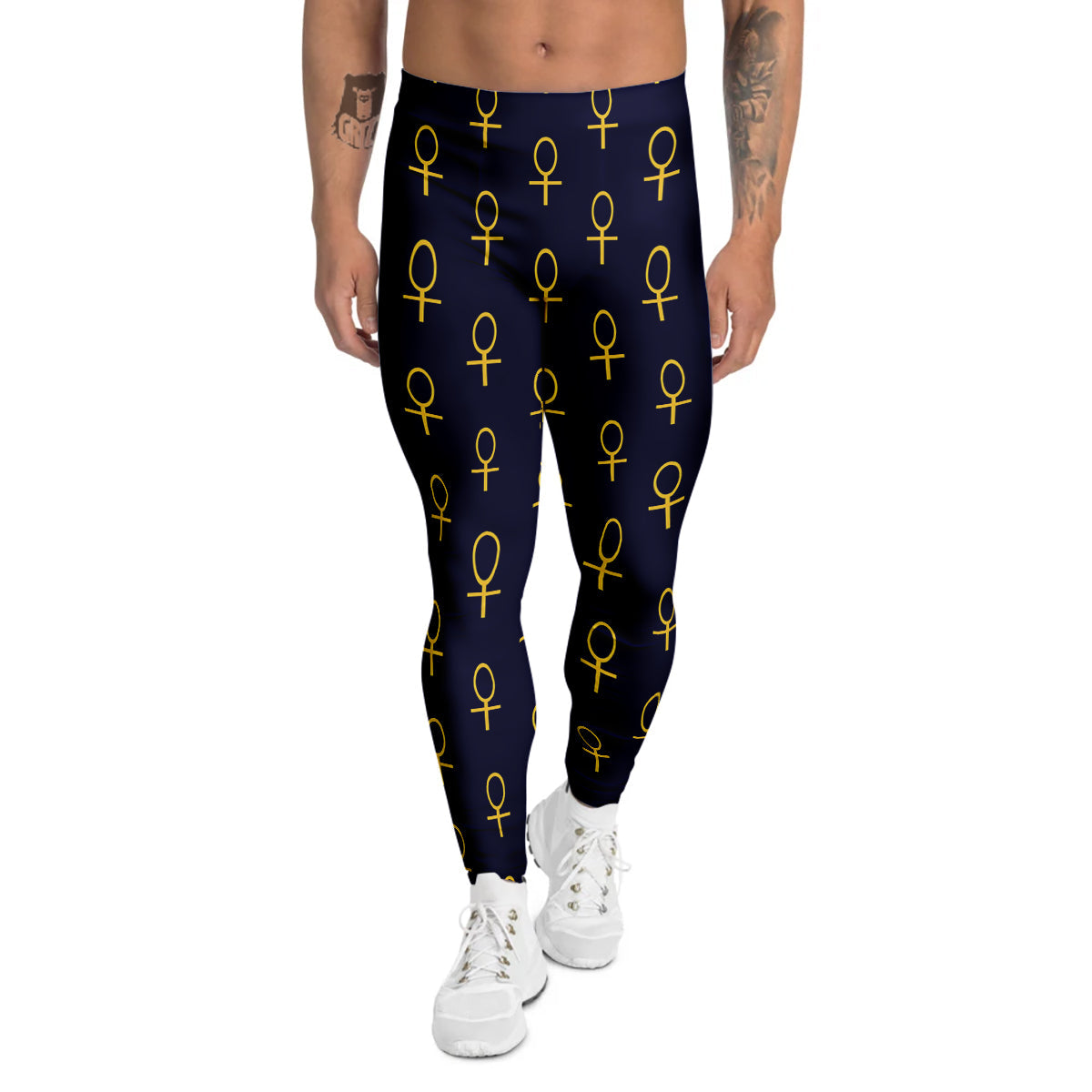 Blue And Gold Ankh Print Pattern Men's Leggings-grizzshop