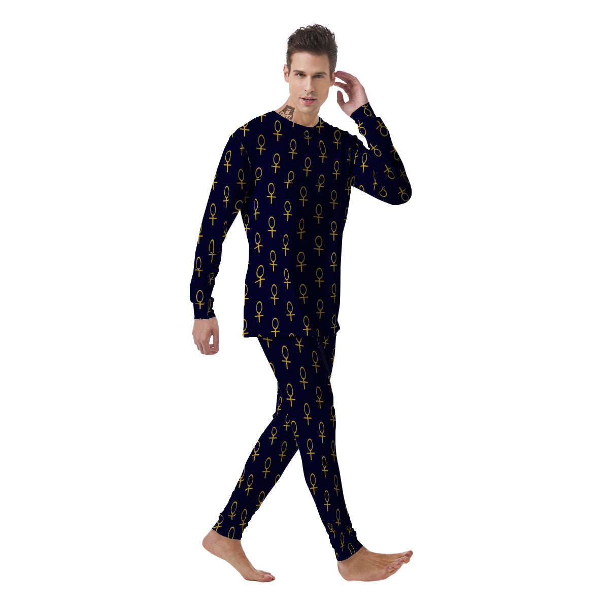 Blue And Gold Ankh Print Pattern Men's Pajamas-grizzshop