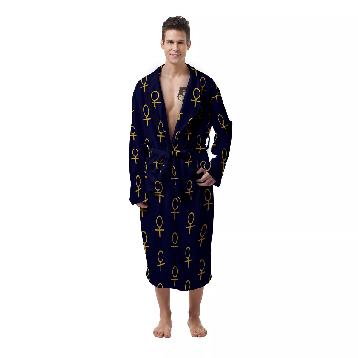 Blue And Gold Ankh Print Pattern Men's Robe-grizzshop