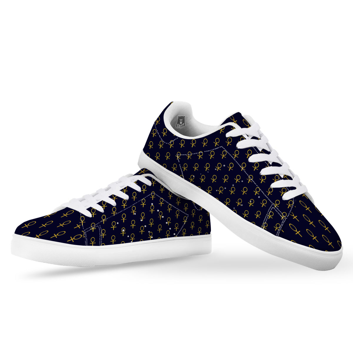 Blue And Gold Ankh Print Pattern White Low Top Sneakers-grizzshop