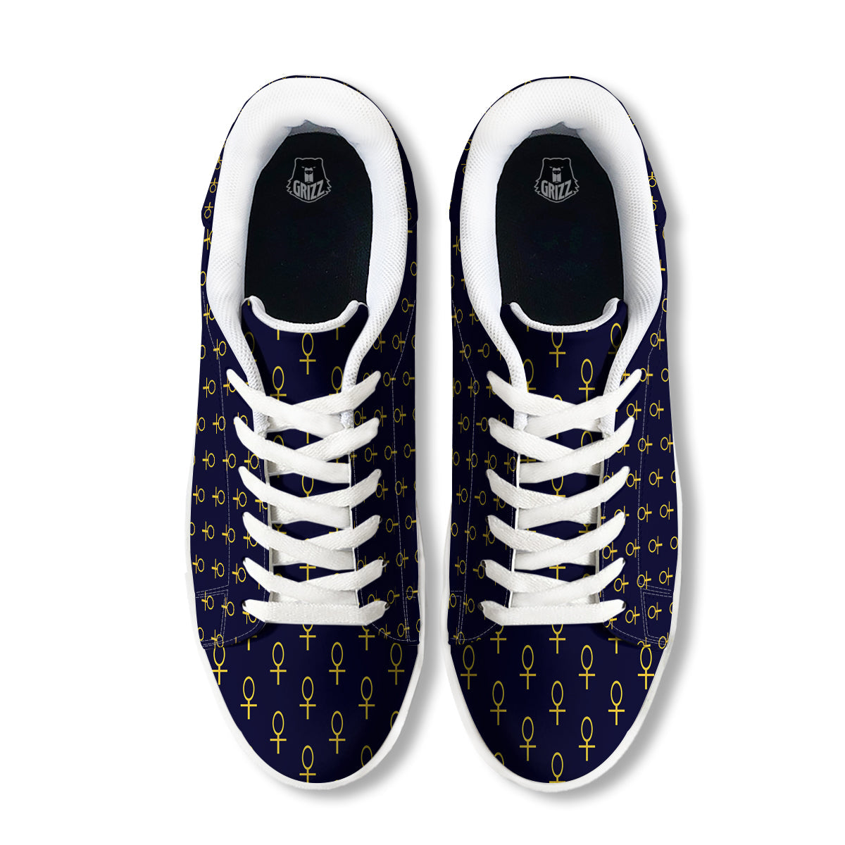 Blue And Gold Ankh Print Pattern White Low Top Sneakers-grizzshop