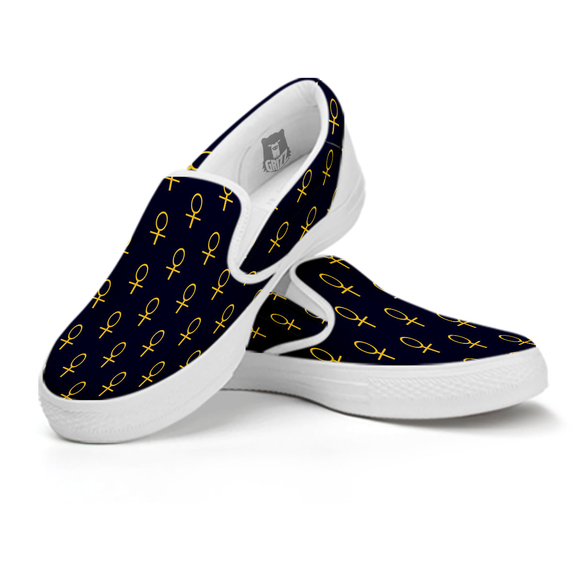 Blue And Gold Ankh Print Pattern White Slip On Shoes-grizzshop