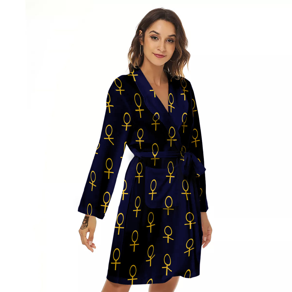 Blue And Gold Ankh Print Pattern Women's Robe-grizzshop