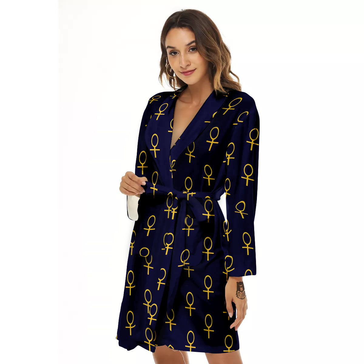 Blue And Gold Ankh Print Pattern Women's Robe-grizzshop