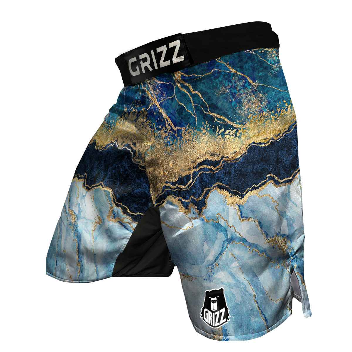 Blue And Gold Marble Print MMA Shorts-grizzshop