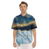 Blue And Gold Marble Print Men's Short Sleeve Shirts-grizzshop