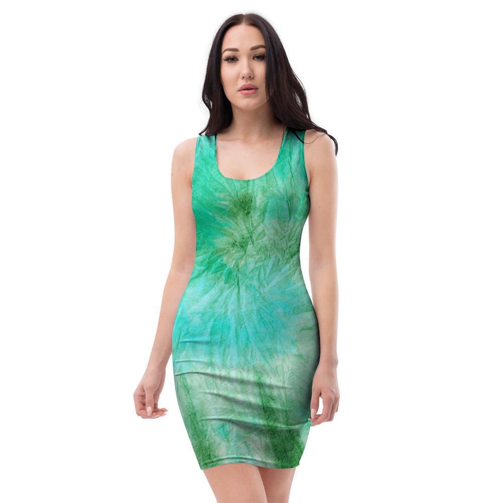 Blue And Green Tie Dye Bodycon Dress-grizzshop