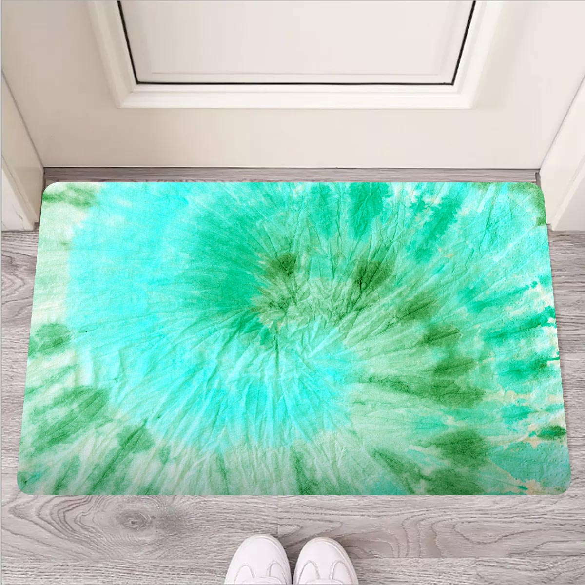 Blue And Green Tie Dye Door Mat-grizzshop