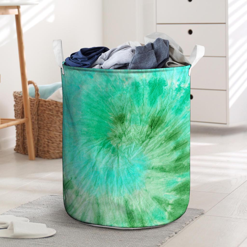 Blue And Green Tie Dye Laundry Basket-grizzshop