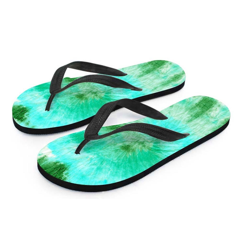 Blue And Green Tie Dye Men's Flip Flops-grizzshop