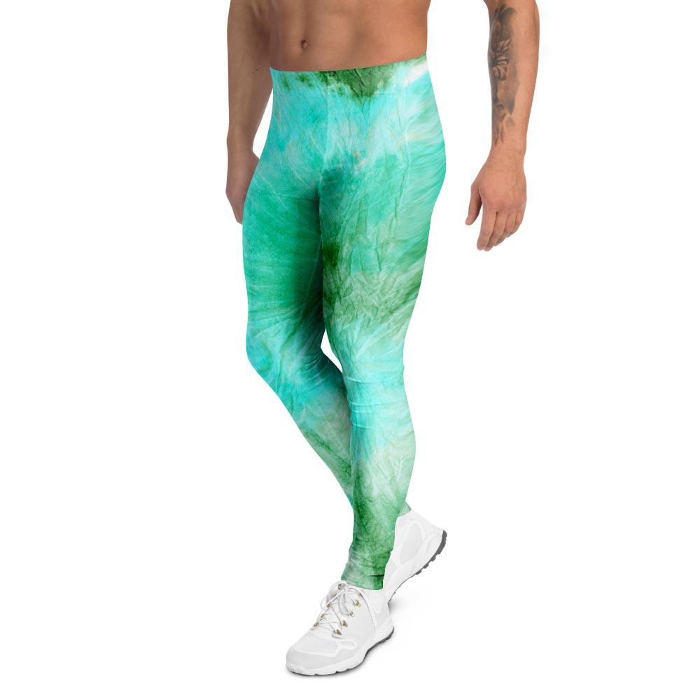 Blue And Green Tie Dye Men's Leggings-grizzshop