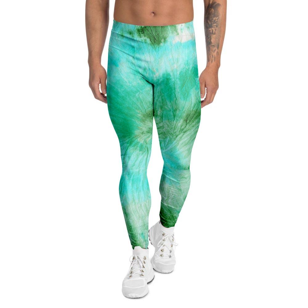 Blue And Green Tie Dye Men's Leggings-grizzshop