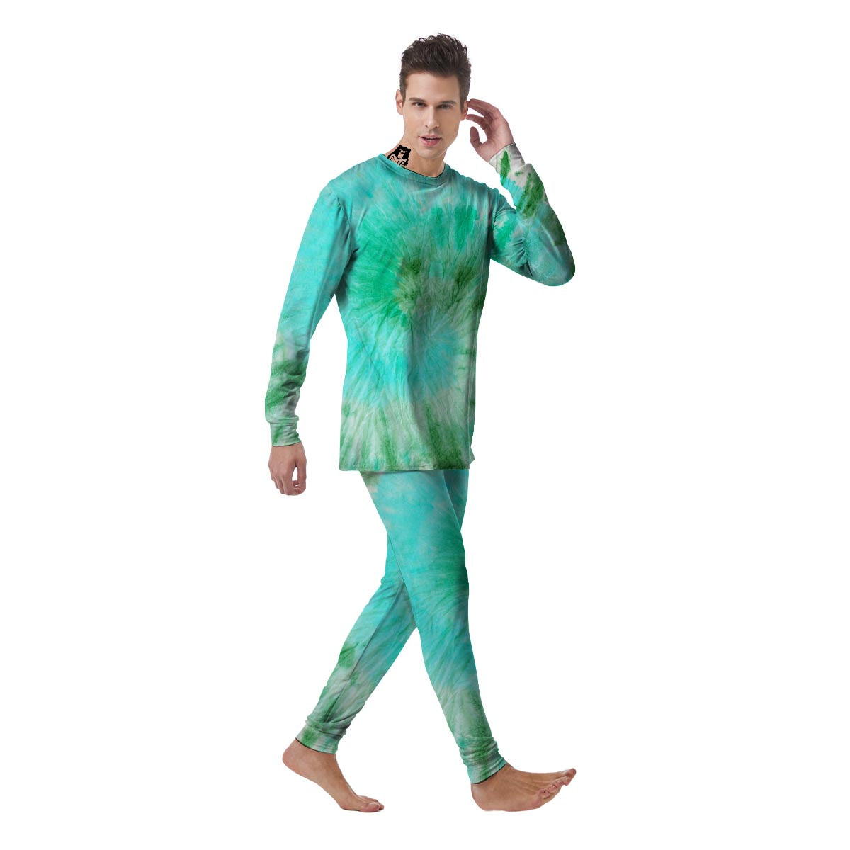 Blue And Green Tie Dye Men's Pajamas-grizzshop