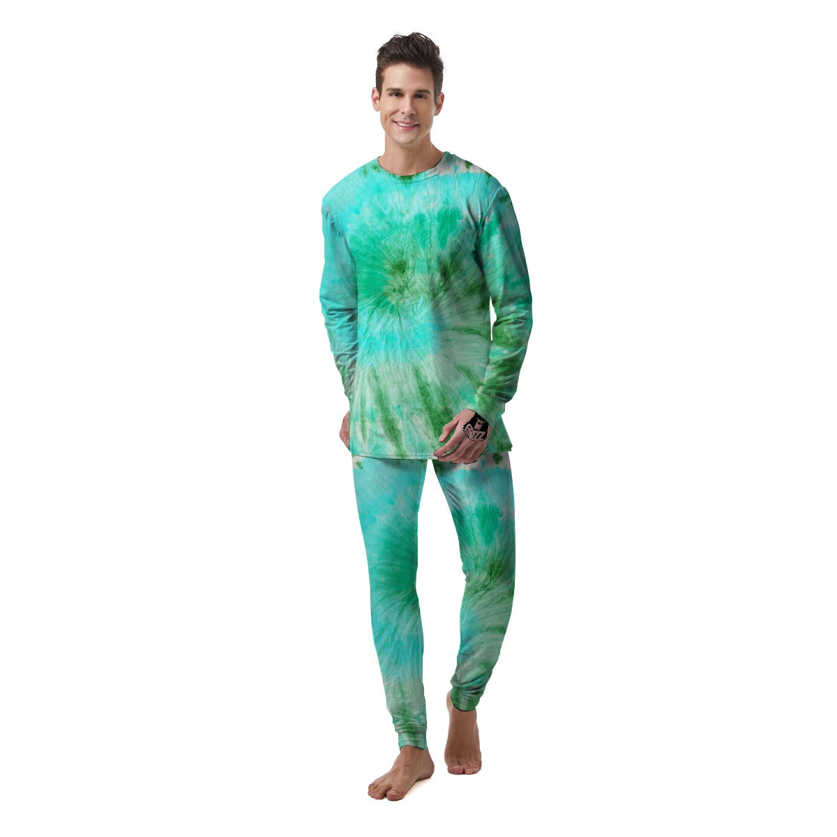 Blue And Green Tie Dye Men's Pajamas-grizzshop