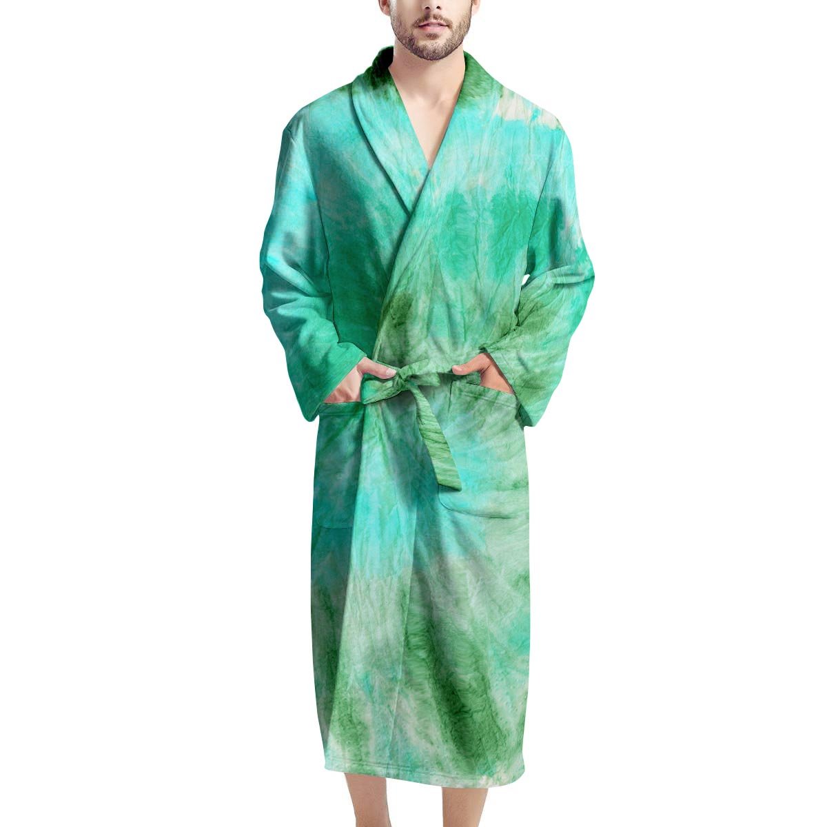 Blue And Green Tie Dye Men's Robe-grizzshop