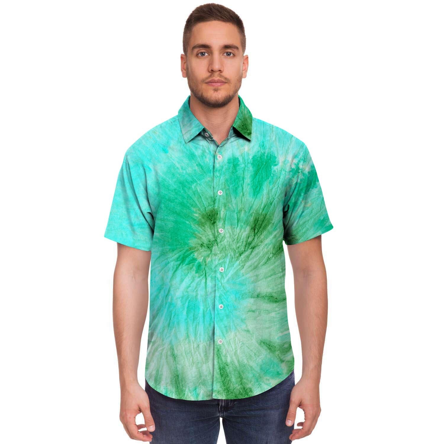 Blue And Green Tie Dye Men's Short Sleeve Shirt-grizzshop